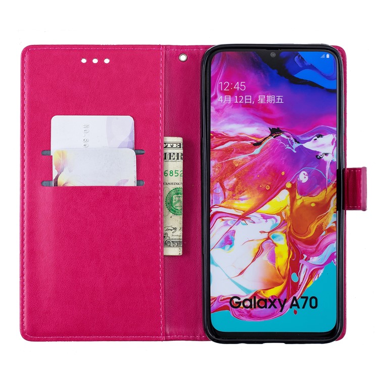 Imprint Butterfly Flower Leather Wallet Case for Samsung Galaxy A70 - Rose-7