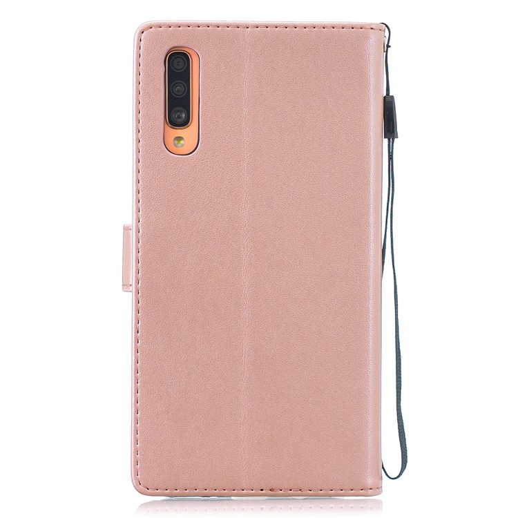 Imprint Butterfly Flower Leather Wallet Case for Samsung Galaxy A70 - Rose Gold-3