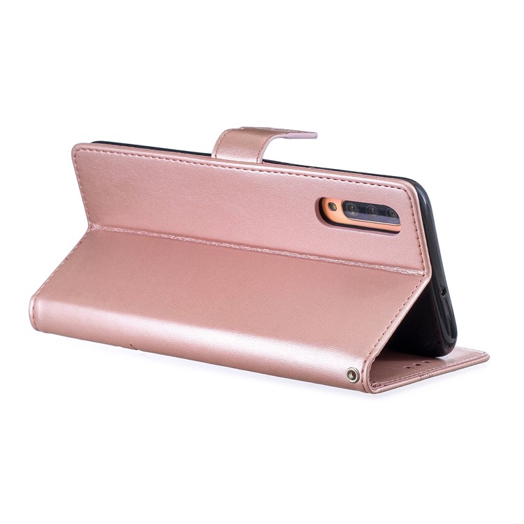 Imprint Butterfly Flower Leather Wallet Case for Samsung Galaxy A70 - Rose Gold-4