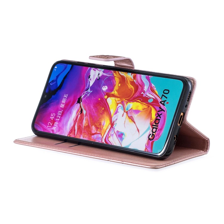 Imprint Butterfly Flower Leather Wallet Case for Samsung Galaxy A70 - Rose Gold-5