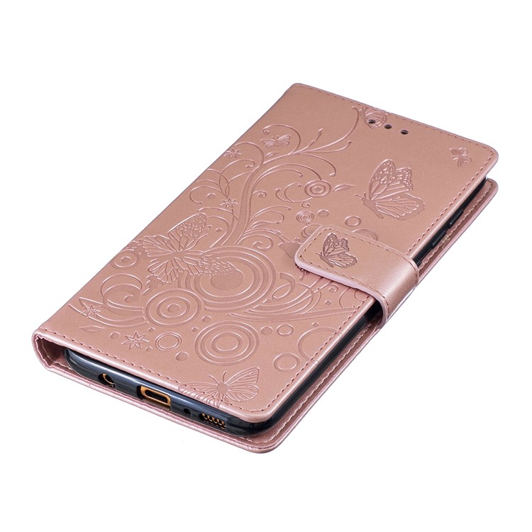 Imprint Butterfly Flower Leather Wallet Case for Samsung Galaxy A70 - Rose Gold-6
