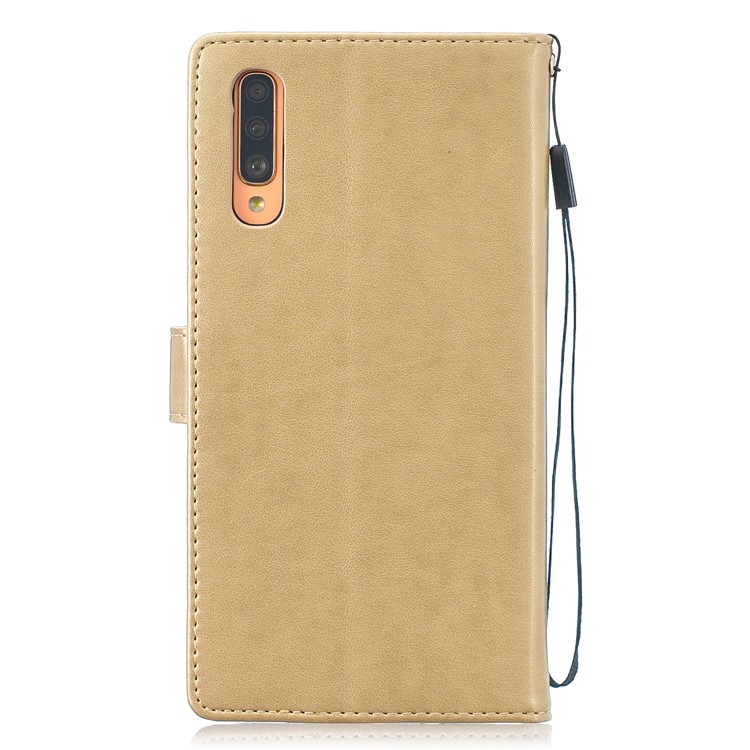 Etui Portefeuille En Cuir Avec Fleurs Papillon Pour Samsung Galaxy A70 - Or-2