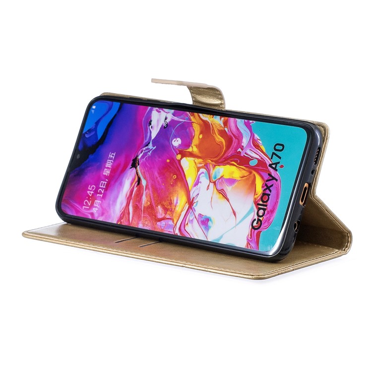 Etui Portefeuille En Cuir Avec Fleurs Papillon Pour Samsung Galaxy A70 - Or-4