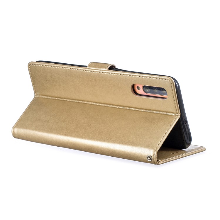 Etui Portefeuille En Cuir Avec Fleurs Papillon Pour Samsung Galaxy A70 - Or-5