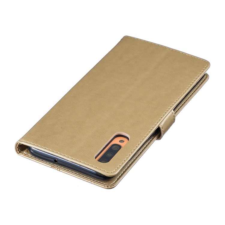 Etui Portefeuille En Cuir Avec Fleurs Papillon Pour Samsung Galaxy A70 - Or-7