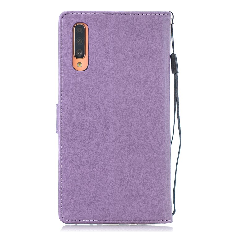 Aufdruck Pflaumenblüte Leder Brieftasche Ständer Fall Für Samsung Galaxy A70 - Lila-2