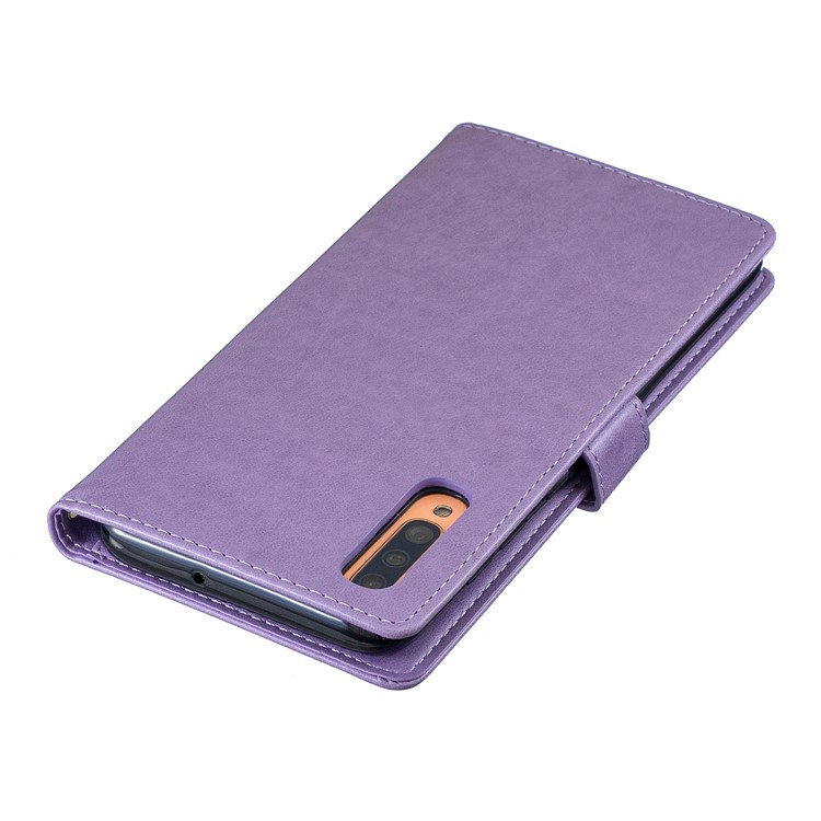 Aufdruck Pflaumenblüte Leder Brieftasche Ständer Fall Für Samsung Galaxy A70 - Lila-5