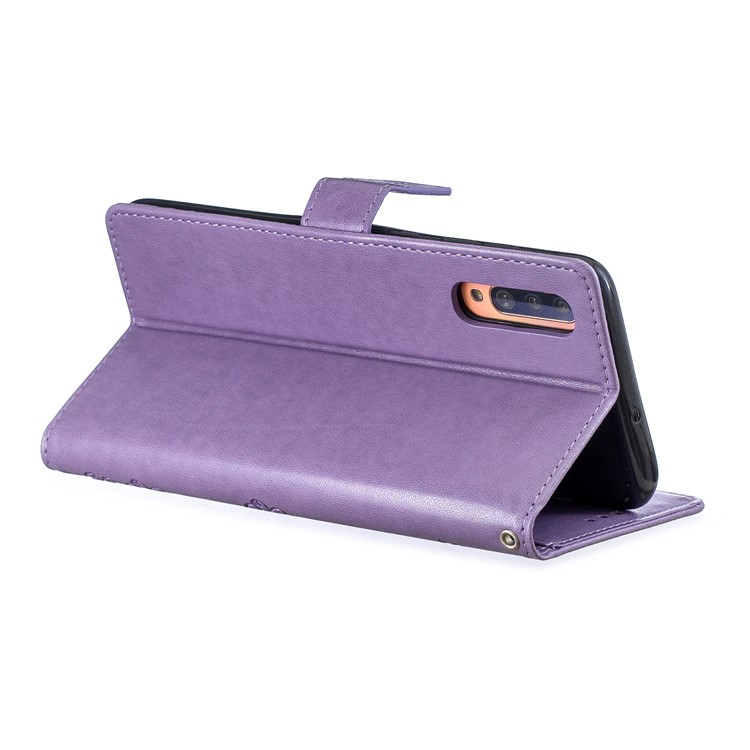 Aufdruck Pflaumenblüte Leder Brieftasche Ständer Fall Für Samsung Galaxy A70 - Lila-6
