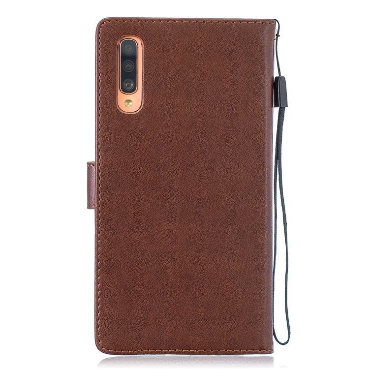 Imprint Plum Blossom Leather Wallet Stand Case for Samsung Galaxy A70 - Brown-2