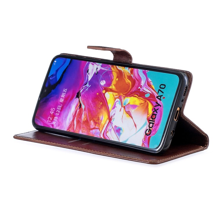 Imprint Plum Blossom Leather Wallet Stand Case for Samsung Galaxy A70 - Brown-4