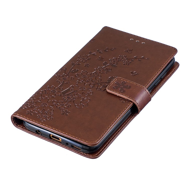 Imprint Plum Blossom Leather Wallet Stand Case for Samsung Galaxy A70 - Brown-5