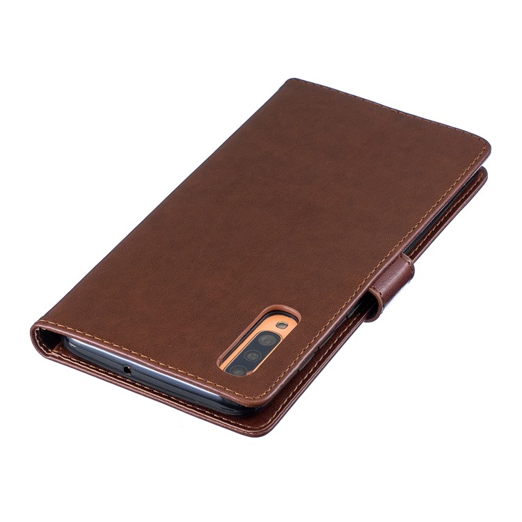 Imprint Plum Blossom Leather Wallet Stand Case for Samsung Galaxy A70 - Brown-6