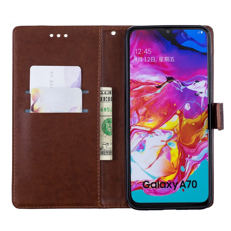 Imprint Plum Blossom Leather Wallet Stand Case for Samsung Galaxy A70 - Brown-7