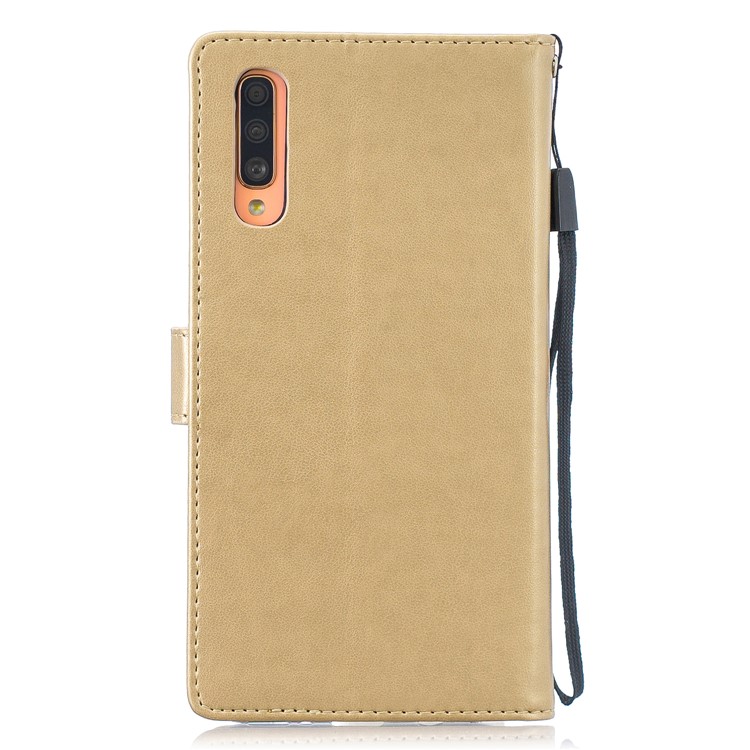Imprint Plum Blossom Leather Wallet Stand Case for Samsung Galaxy A70 - Gold-2