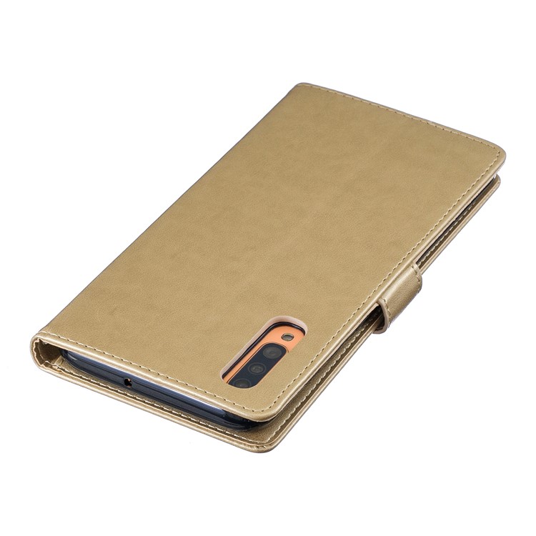 Imprint Plum Blossom Leather Wallet Stand Case for Samsung Galaxy A70 - Gold-6