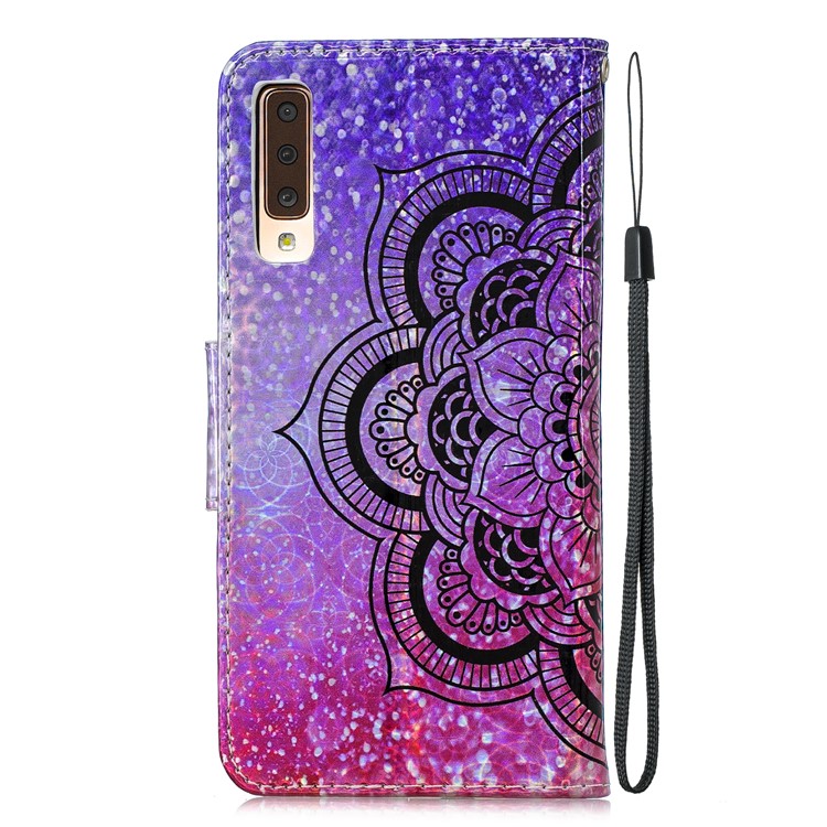 Laser Carving Pattern Printing Wallet Leather Shell with Strap for Samsung Galaxy A7 (2018) A750 - Flower-4