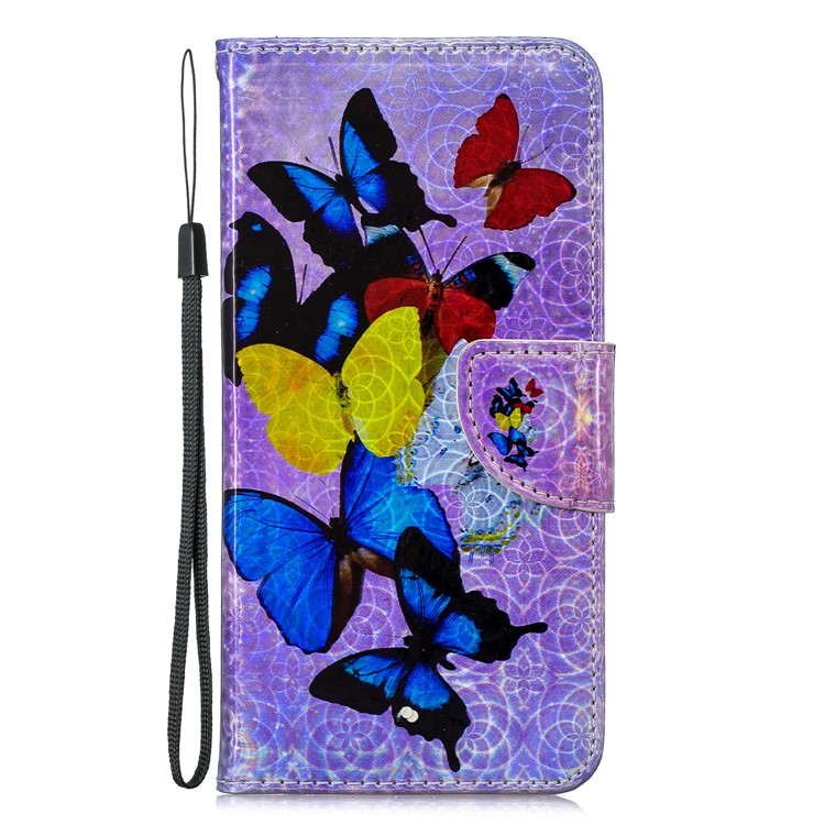 Laser Carving Pattern Printing Wallet Leather Shell with Strap for Samsung Galaxy A7 (2018) A750 - Colorful Butterflies-3