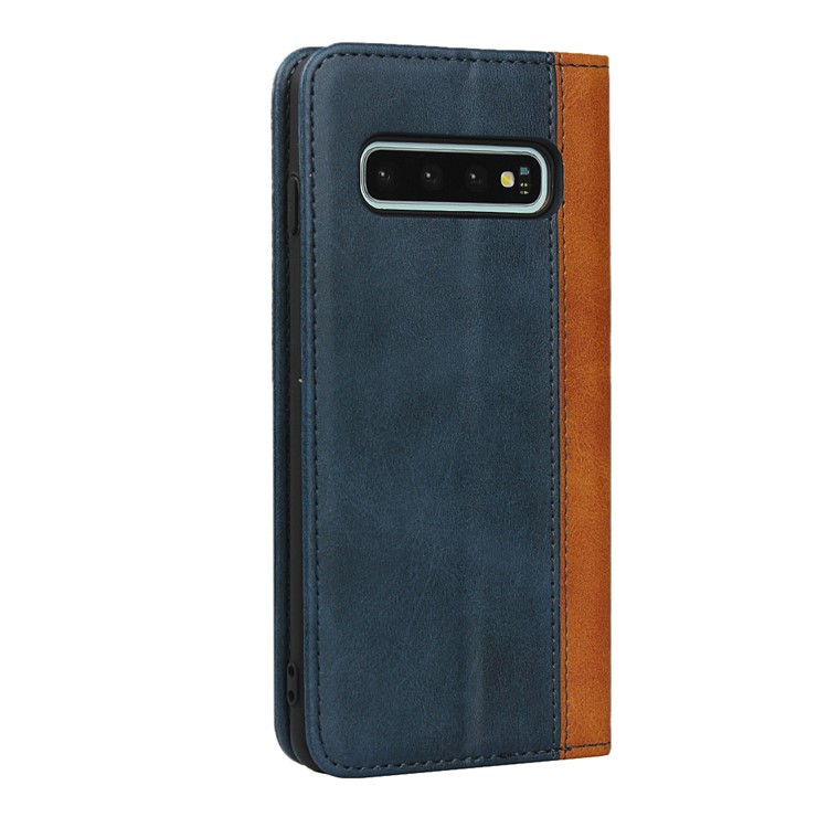 Bi-color Splicing Magnetic Leather Wallet Case for Samsung Galaxy S10 - Blue-3
