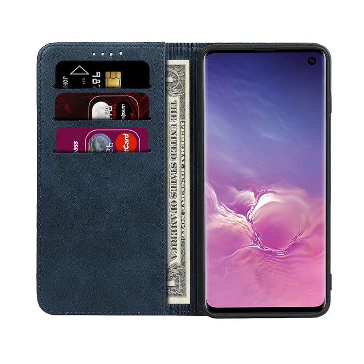 Bi-color Splicing Magnetic Leather Wallet Case for Samsung Galaxy S10 - Blue-4