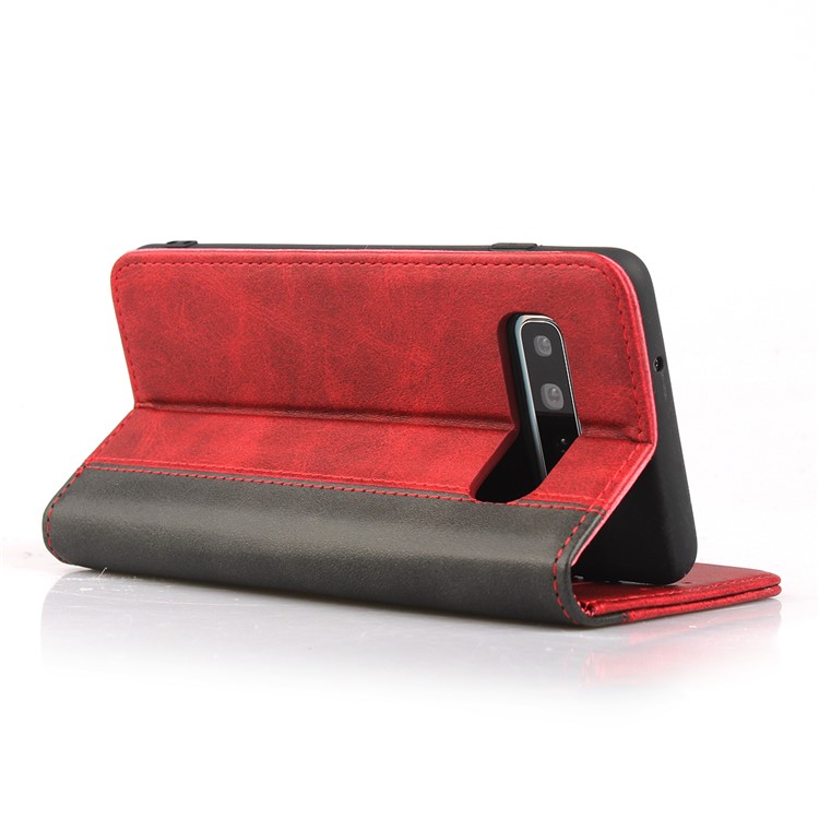 Custodia A Portafoglio In Pelle Magnetica Con Cuciture Bicolore Per Samsung Galaxy S10 - Rosso-5
