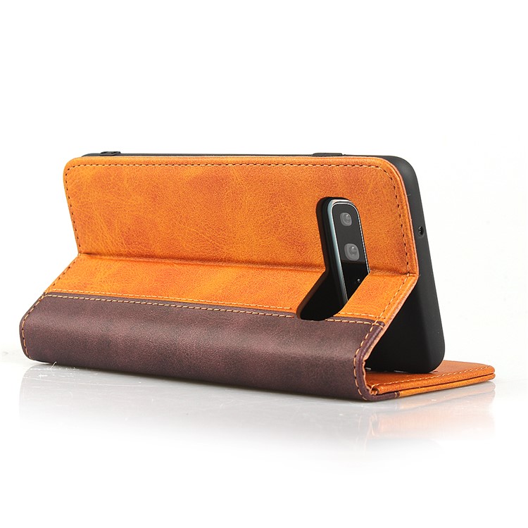 Bi-color Splicing Magnetic Leather Wallet Case for Samsung Galaxy S10 - Brown-5