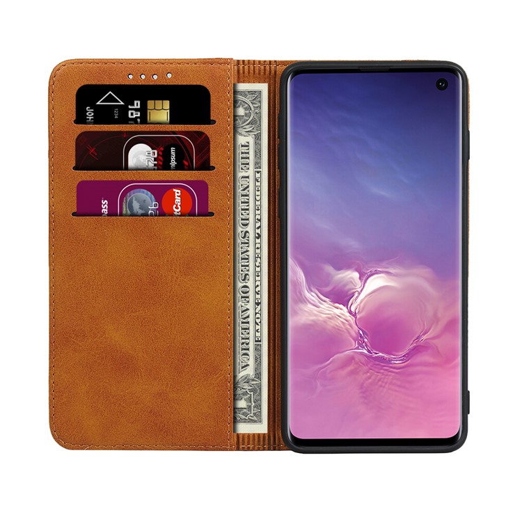 Bi-color Splicing Magnetic Leather Wallet Case for Samsung Galaxy S10 - Brown-6
