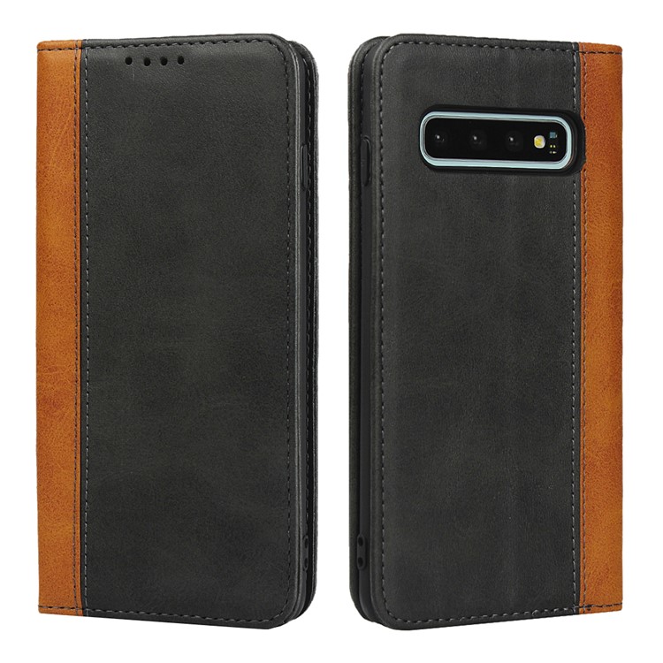 Bi-color Splicing Magnetic Leather Wallet Case for Samsung Galaxy S10 - Black-1