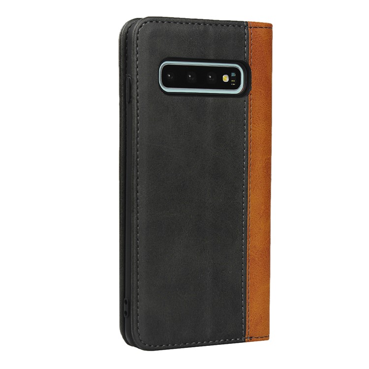 Bi-color Splicing Magnetic Leather Wallet Case for Samsung Galaxy S10 - Black-3