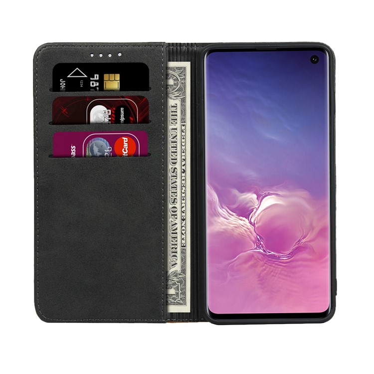 Bi-color Splicing Magnetic Leather Wallet Case for Samsung Galaxy S10 - Black-4