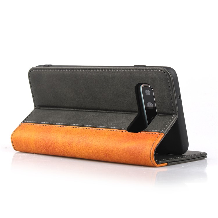 Bi-color Splicing Magnetic Leather Wallet Case for Samsung Galaxy S10 - Black-5