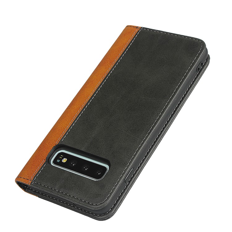 Bi-color Splicing Magnetic Leather Wallet Case for Samsung Galaxy S10 - Black-6