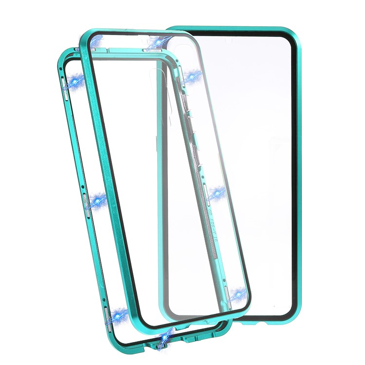 All-wrapped Magnetic Installation Metal Frame + Glass Protective Phone Case for Samsung Galaxy A50 - Green-1