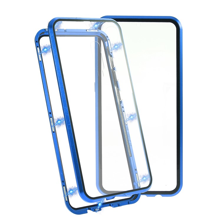 All-wrapped Magnetic Installation Metal Frame + Glass Protective Phone Case for Samsung Galaxy A50 - Blue-1