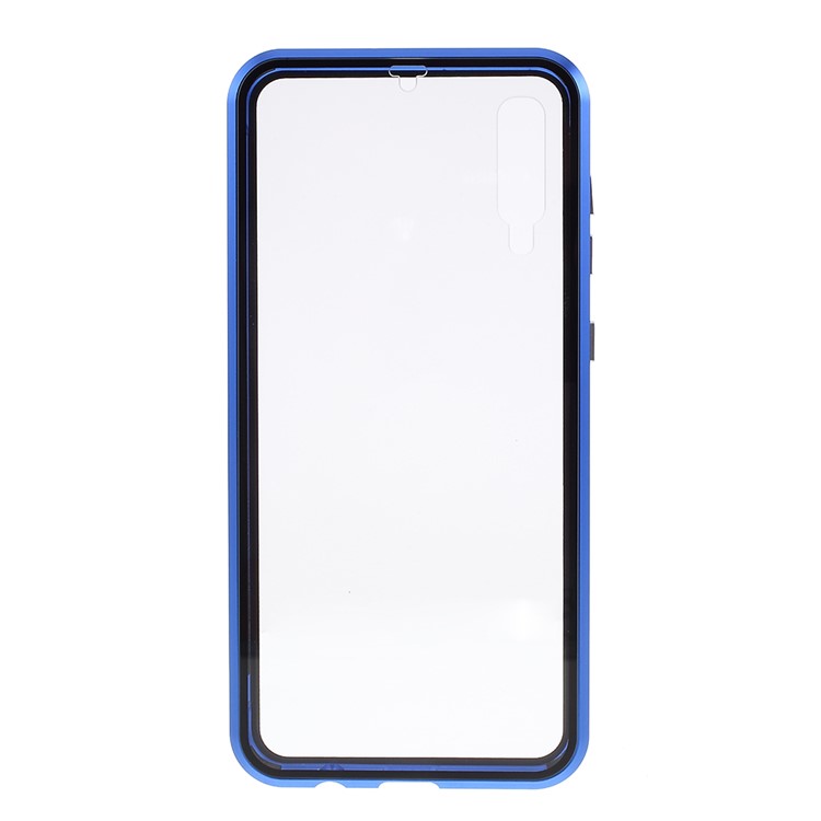 All-wrapped Magnetic Installation Metal Frame + Glass Protective Phone Case for Samsung Galaxy A50 - Blue-2