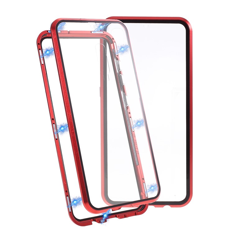 All-wrapped Magnetic Installation Metal Frame + Glass Protective Phone Case for Samsung Galaxy A50/A50s/A30s - Red-1