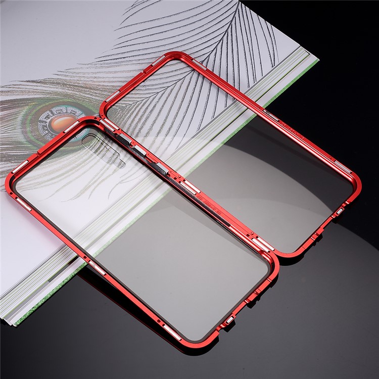 All-wrapped Magnetic Installation Metal Frame + Glass Protective Phone Case for Samsung Galaxy A50/A50s/A30s - Red-11