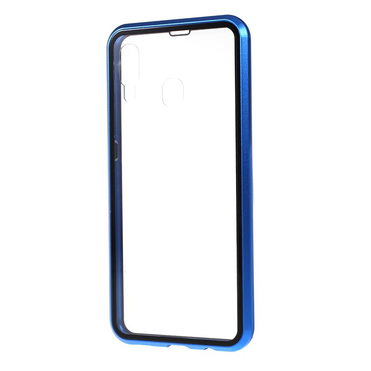 All-wrapped Magnetic Installation Metal Frame + Glass Protective Cell Phone Case for Samsung Galaxy A30 - Blue-2