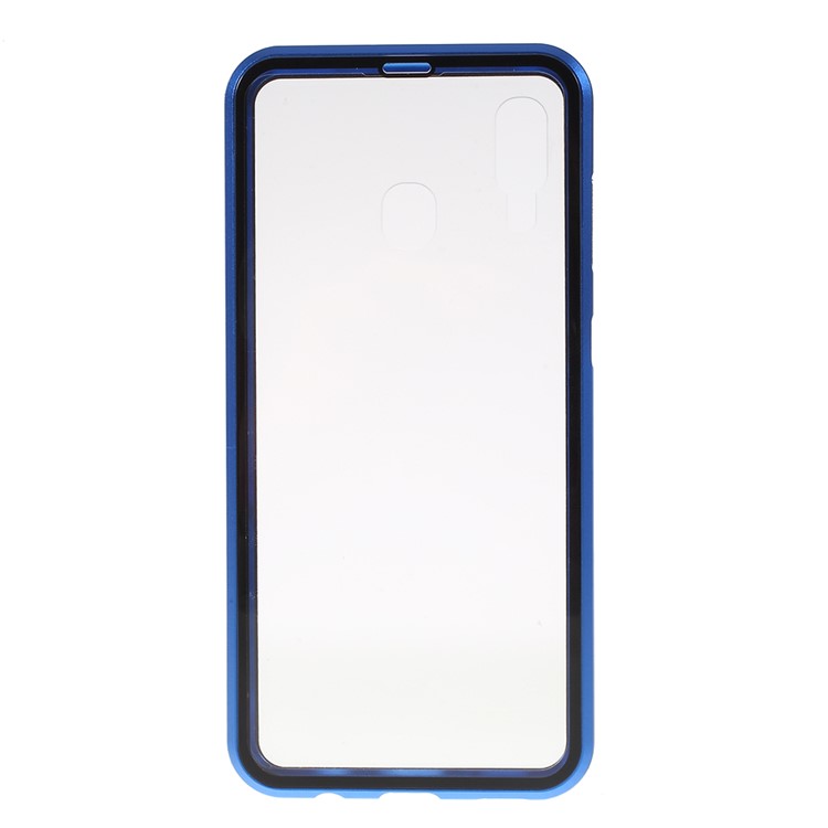 All-wrapped Magnetic Installation Metal Frame + Glass Protective Cell Phone Case for Samsung Galaxy A30 - Blue-3