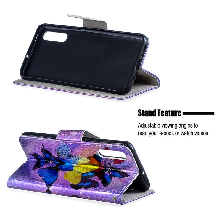 Laser Carving Pattern Printing Leather Wallet Case for Samsung Galaxy A70 - Vivid Butterflies-2