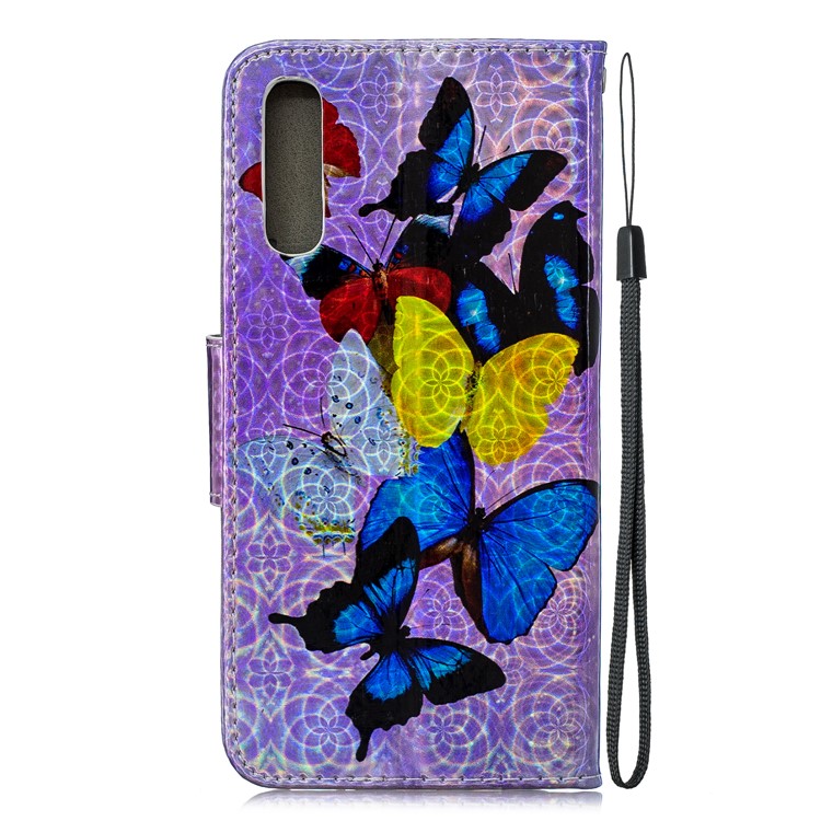 Laser Carving Pattern Printing Leather Wallet Case for Samsung Galaxy A70 - Vivid Butterflies-4