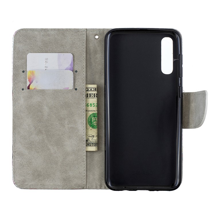 Laser Carving Pattern Printing Leather Wallet Case for Samsung Galaxy A70 - Vivid Butterflies-5