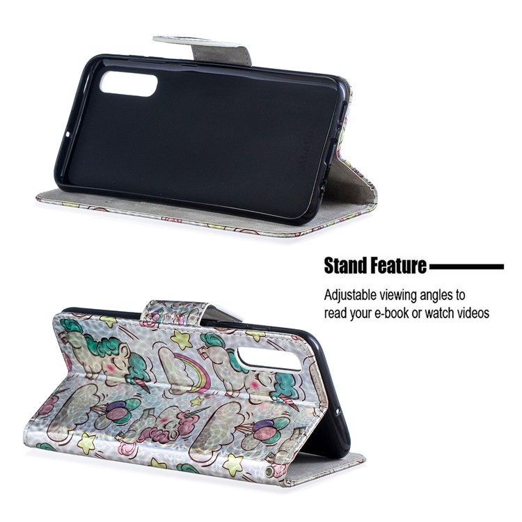 Laser Carving Pattern Printing Leather Wallet Case for Samsung Galaxy A70 - Unicorn-2