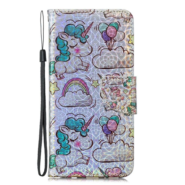 Laser Carving Pattern Printing Leather Wallet Case for Samsung Galaxy A70 - Unicorn-3