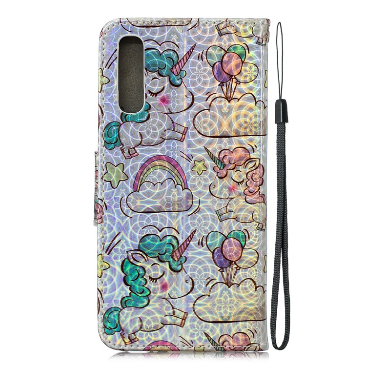Laser Carving Pattern Printing Leather Wallet Case for Samsung Galaxy A70 - Unicorn-4
