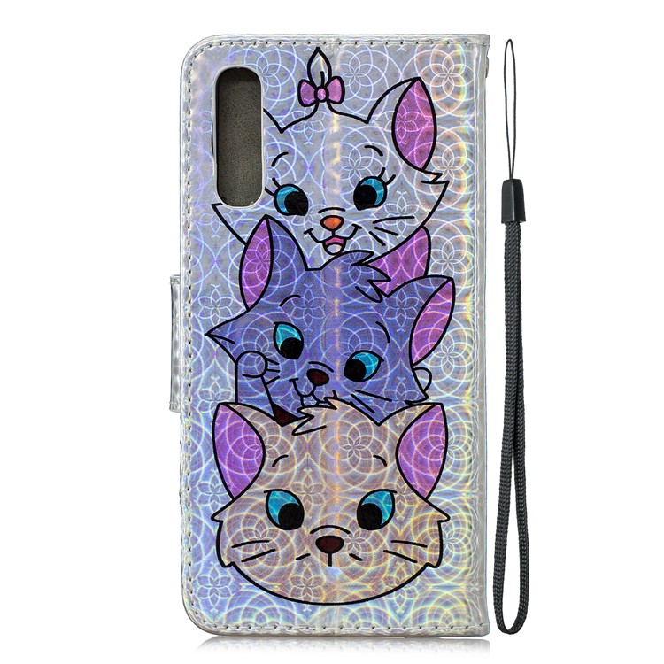 Laser Carving Pattern Printing Leather Wallet Case for Samsung Galaxy A70 - Cats-4