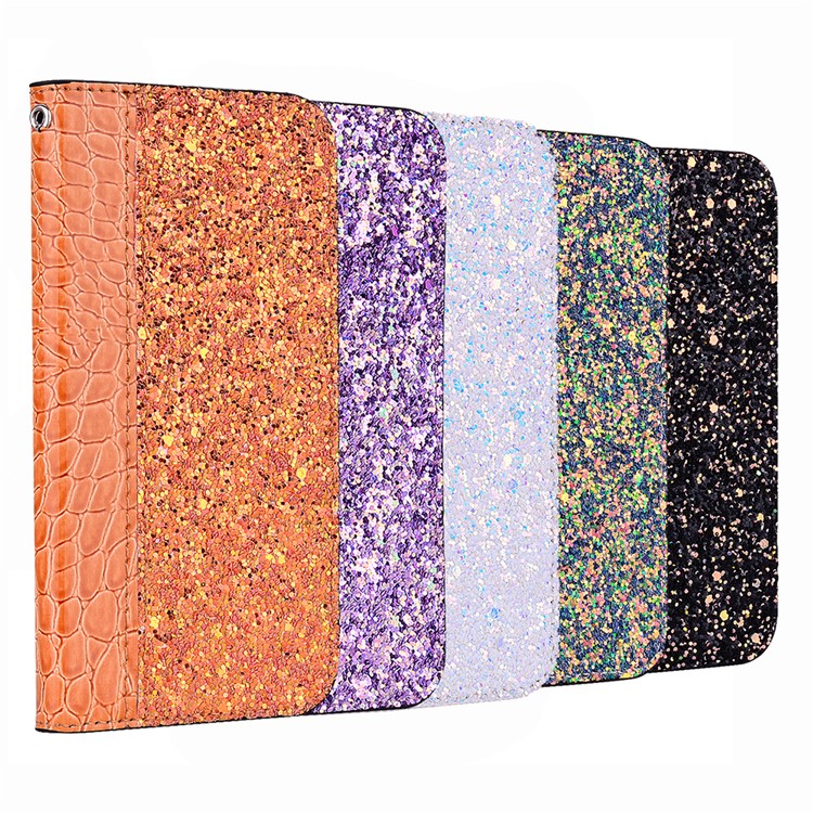 Auto-absorb Crocodile Texture Glittery Sequins Splicing Leather Case with Card Slot for Samsung Galaxy S10 5G - Purple-14