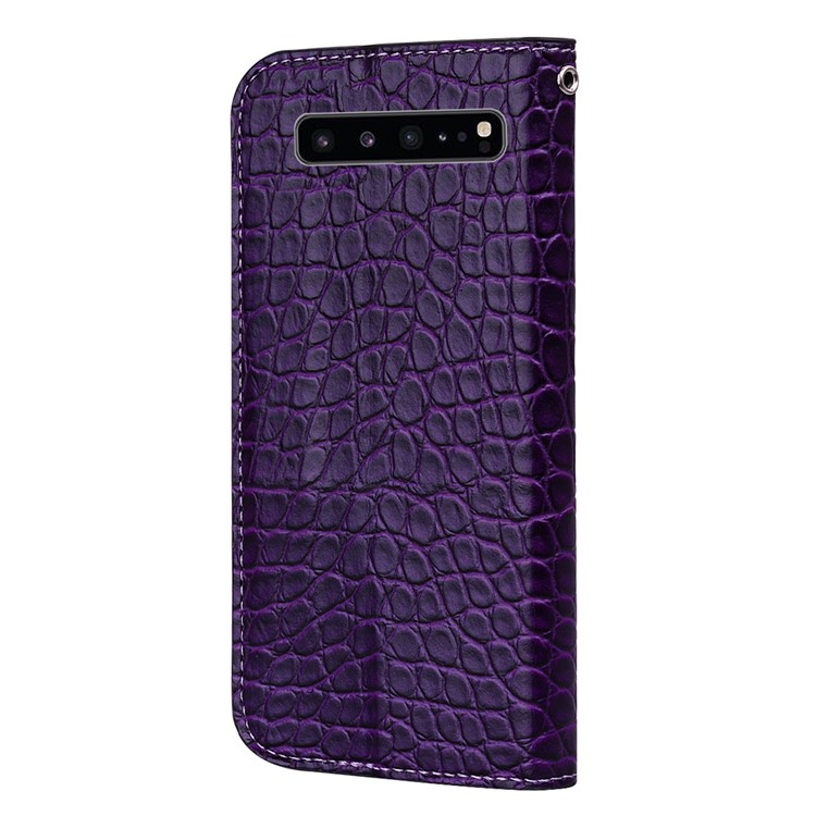 Auto-absorb Crocodile Texture Glittery Sequins Splicing Leather Case with Card Slot for Samsung Galaxy S10 5G - Purple-3