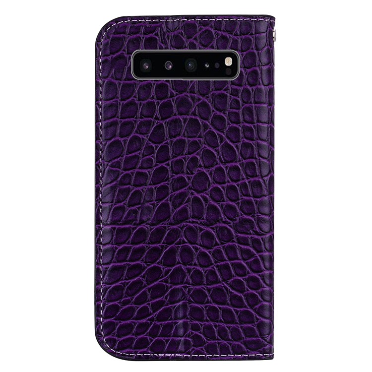 Auto-absorb Crocodile Texture Glittery Sequins Splicing Leather Case with Card Slot for Samsung Galaxy S10 5G - Purple-5