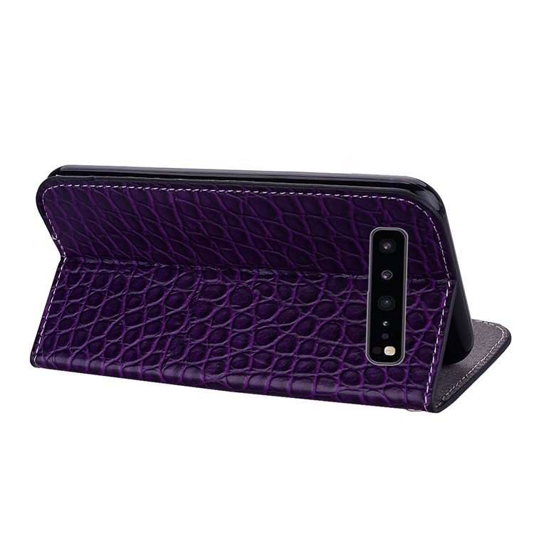 Auto-absorb Crocodile Texture Glittery Sequins Splicing Leather Case with Card Slot for Samsung Galaxy S10 5G - Purple-8