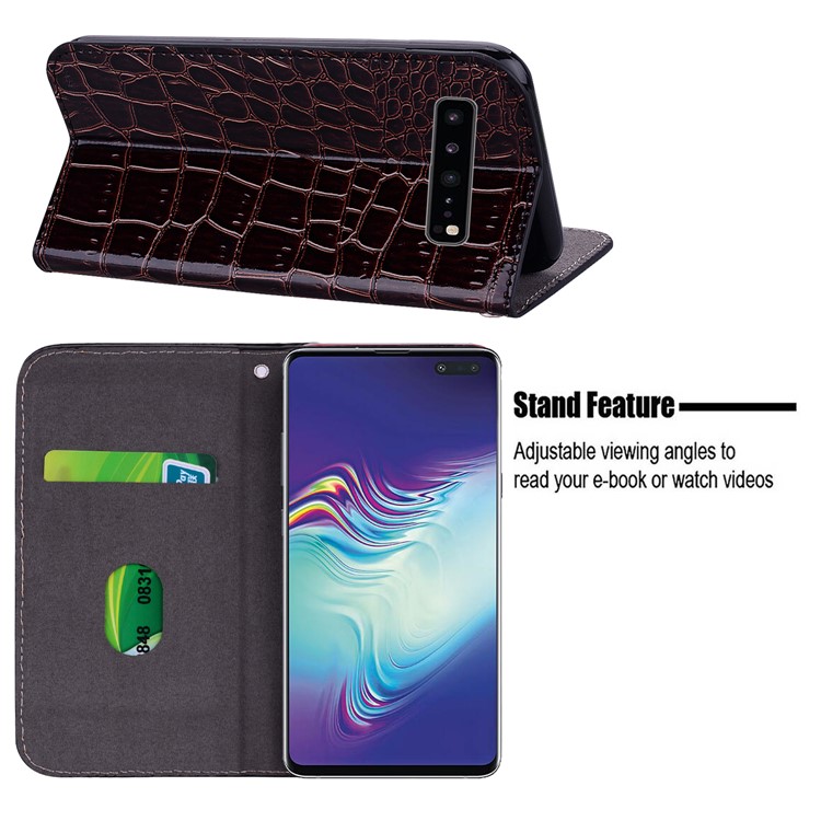Auto-absorbieren Krokodilstruktur Glitzernden Pailletten Spleißen Ledertasche Mit Kartensteckplatz Für Samsung Galaxy S10 5G - Schwarz-12